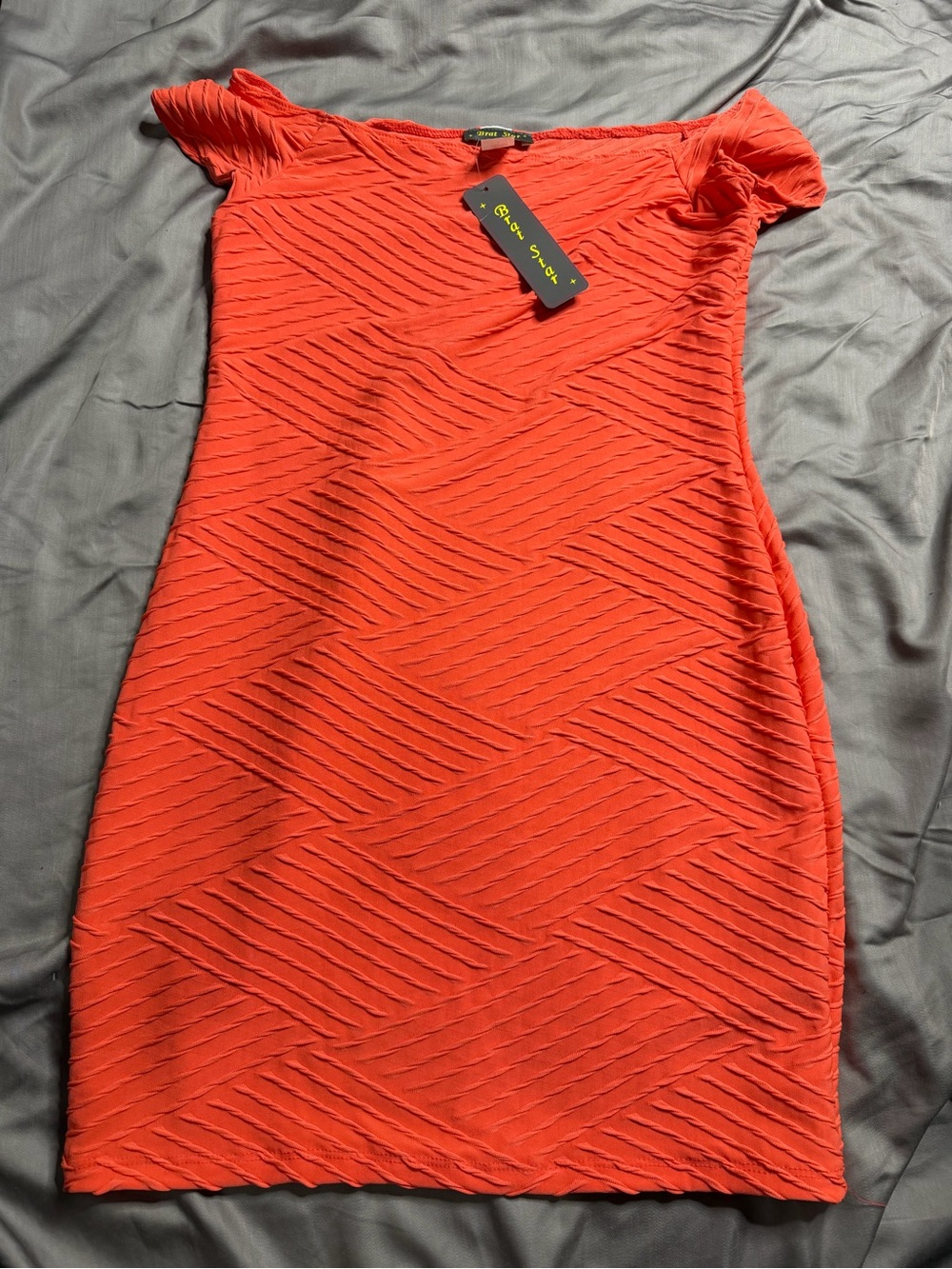 Brat Star Vibrant Coral Textured Mini Dress